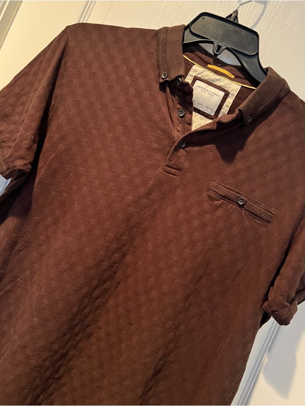 Denim & Flower Ricky Singh Men's Brown Textured Knit Polo Tone on Tone Chic